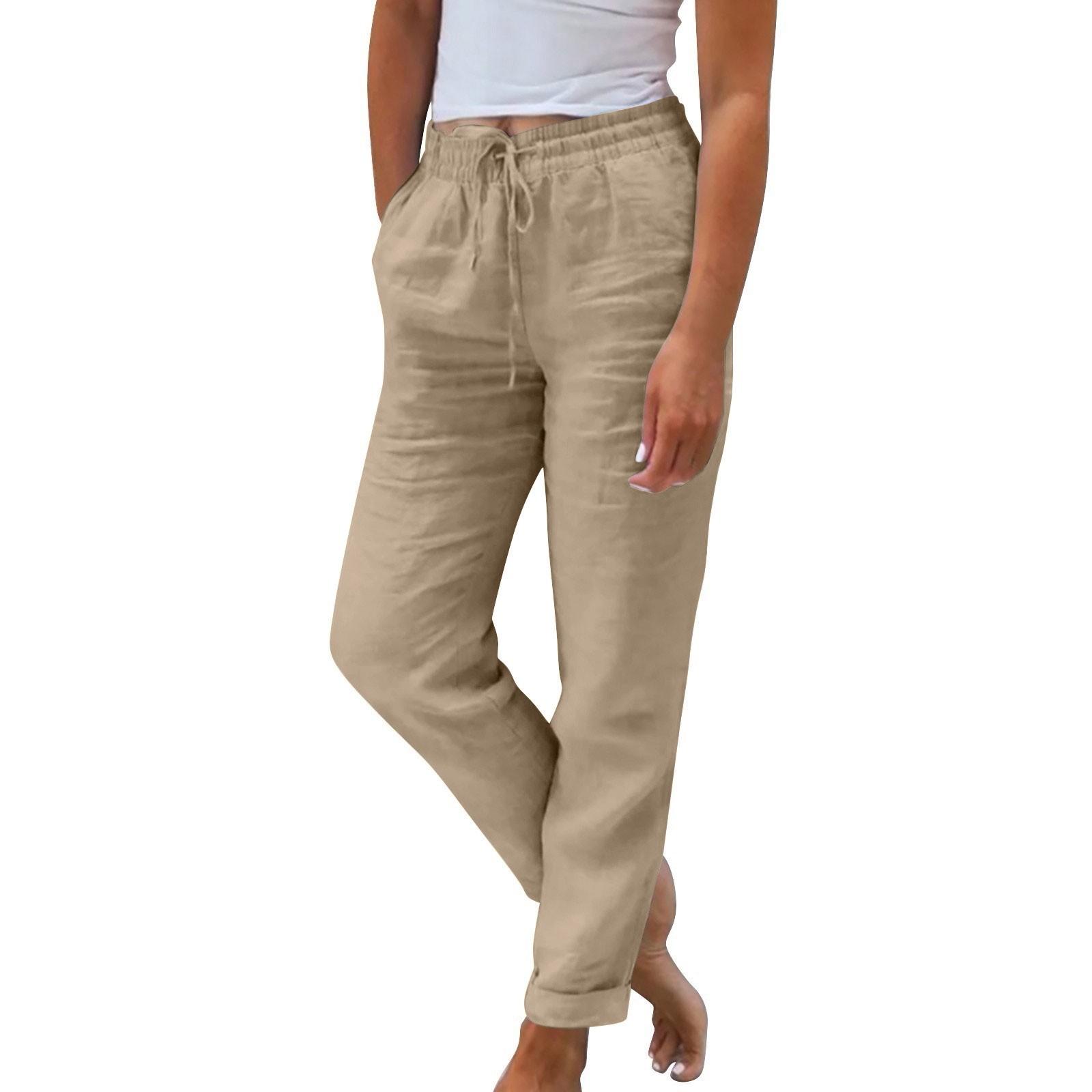 

Жіночі повсякденні, модні, сексуальні, зручні, прохолодні, дихаючі, вільні однотонні штани з дев’ятьма балками на шнурівці XL бежевий