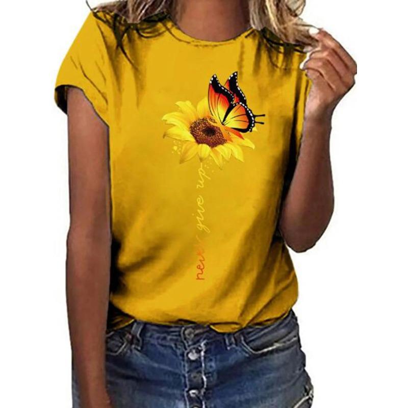 Summer Round Neck 3D Butterfly Print Top Fashionable Casual Short Sleeved Women's T-shirts