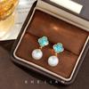 French Xiaoxiangfeng Pearl Clover Earrings Medieval Turquoise Light Luxury Earrings Simple Temperament Premium Earrings