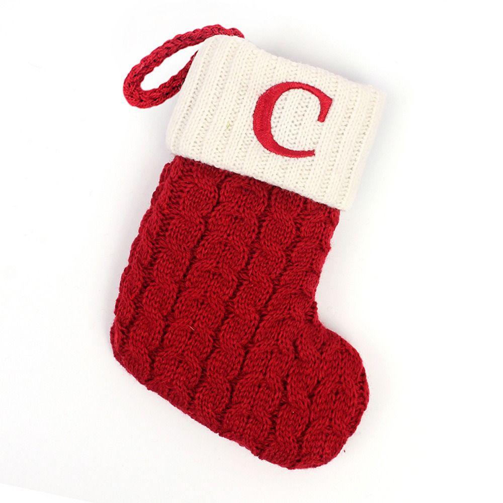 With Red Letter Knitting Stockings Yarn Hanging Ornament Christmas Socks  Xmas