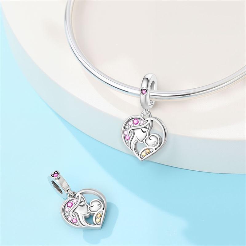 Copper Happy Fanmily Holding Hands Heart Charms Beads Fit Original Bracelet Necklace Fine Jewelry Women Diy Gifts