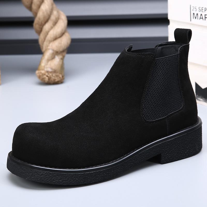 Minimalist Chelsea Boots Men's Leather Big Head Martin Boots Men's Trendy Short Boots Thick Sole Heightening British Style Casual Men's Boots