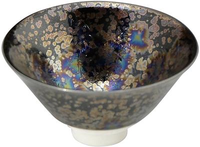 Aito (Kyoto Ware, Kiyomizu Ware, Touan Kiln) Sake Cup, Black Obsidian Iridescence Kta857