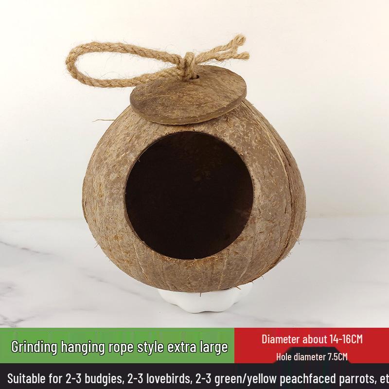 Coconut Shell Parrot & Finch Bird Nest - Natural Straw Woven Habitat for Small Birds