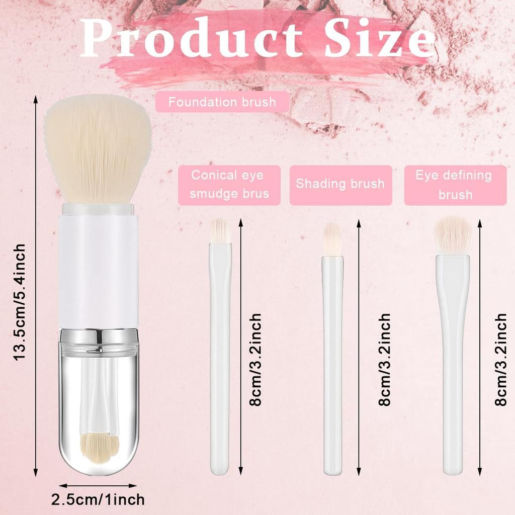 SKINPLUS Makeup Brush Set 4 in 1 Portable Travel Blending Powder Foundation Brush, Lip Brush, Highlight Brush, Eyeshadow Brush, Retractable Mini Fa