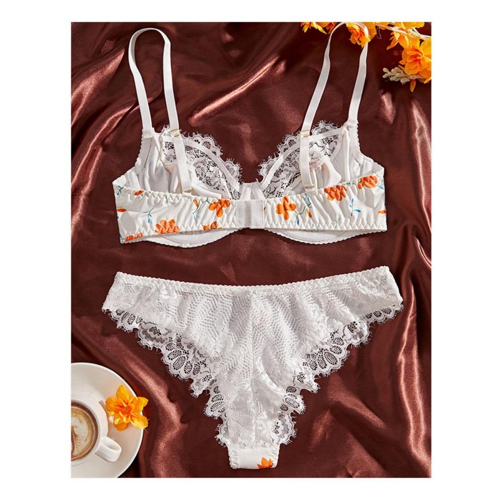 New Japanese Sweet Floral Bra Set Cute Girl Small Chest Lace Lace Gathering Tube Top Underwear