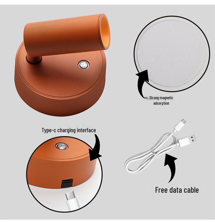 Wireless Magnetic Bedside Wall Lamp with Adjustable Angle, Modern Minimalist Design, Small Spotlight, Night Light.