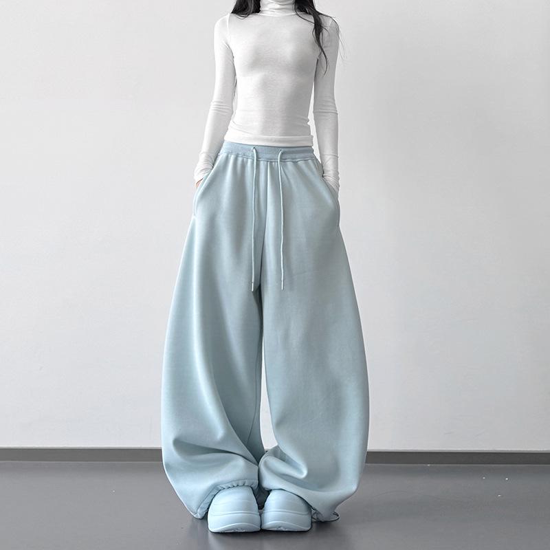 Winter 2025 Women s High-Waisted Retro Blue Wide-Leg Spicy Girl Sweatpants Medium