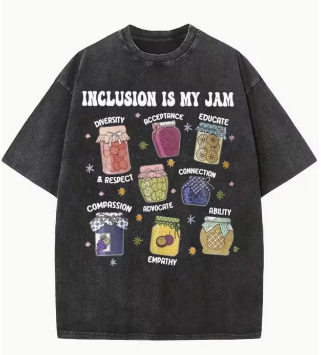 

Inclusion Is My Jam Graphic T Shirt Vintage Washed Short Sleeve Casual ONeck Unisex Loose Tee Streetwear S