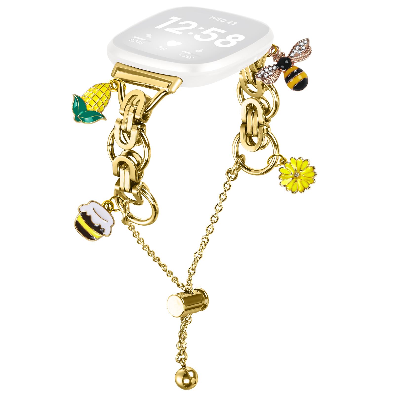 

For Fitbit Versa 3/Sense Electroplated Metal Alloy Band Single Loop Chain Bracelet Strap Gold