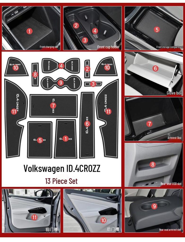Volkswagen ID.4CROZZ Podkładka do schowka w drzwiach i uchwytu na kubek do przechowywania i dekoracji