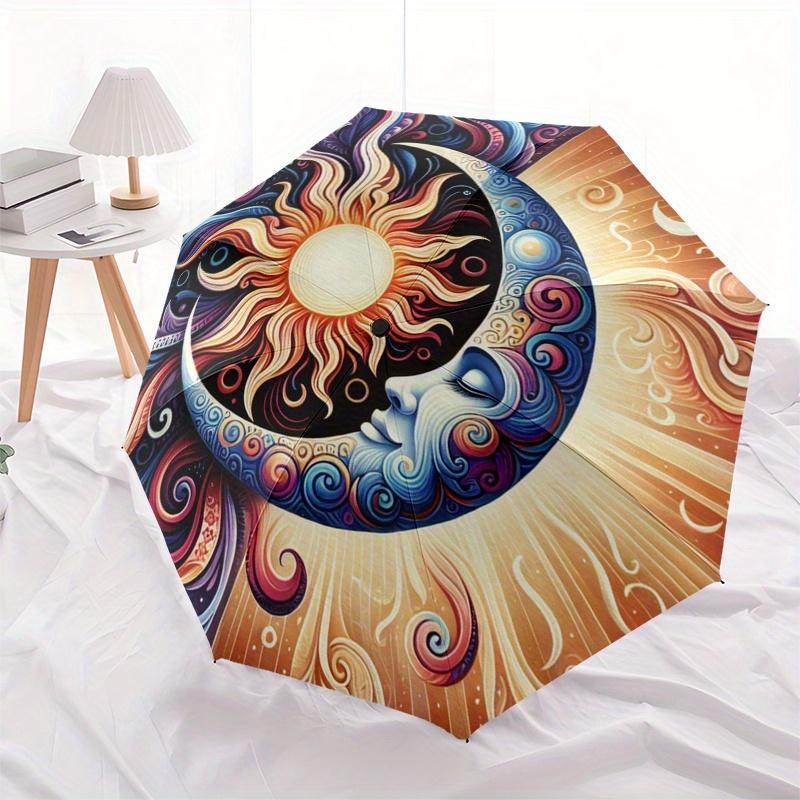 Sun & Moon Harmony: Vibrant Circular Art PrintUmbrella, Portable 3-Fold Umbrella for Men & Women,Christmas Gift ES80