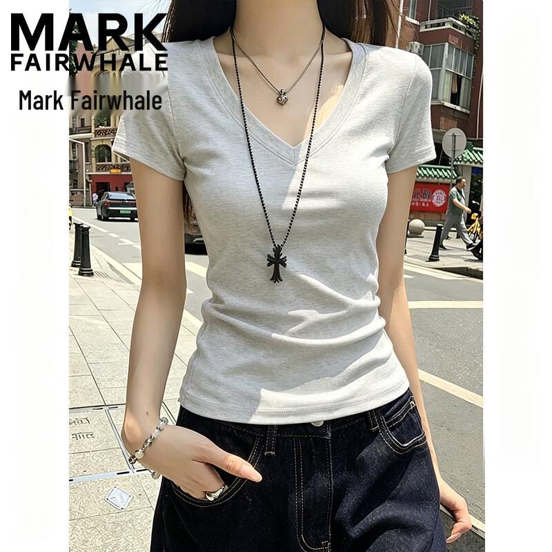 MARK FAIRWHALE Women s V-Neck Slim Fit T-Shirt L