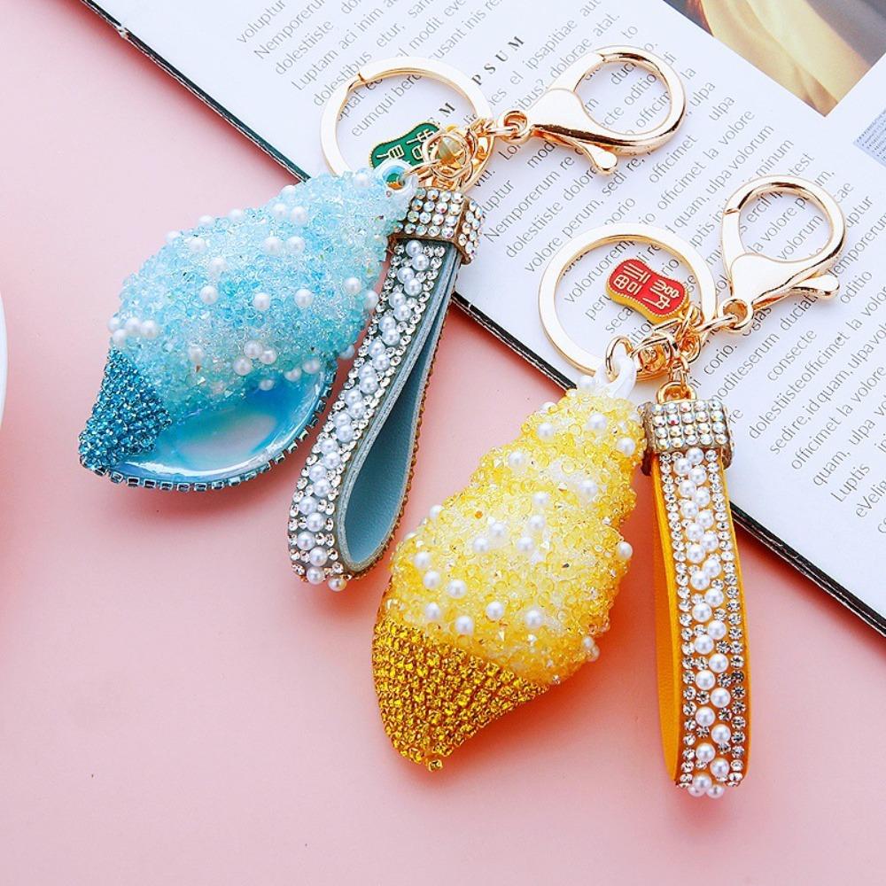 Candy Color Sea Beach Pendants Rhinestone Pearl Car Keyring Trendy Shell Conch Keychain Summer