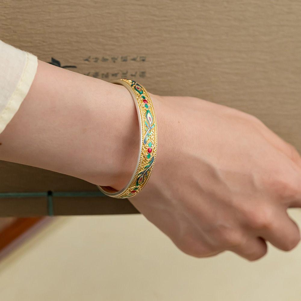 Pulseira de Mão Feminina Tradicional Pulseira Clássica Chinesa Cloisonné Joias