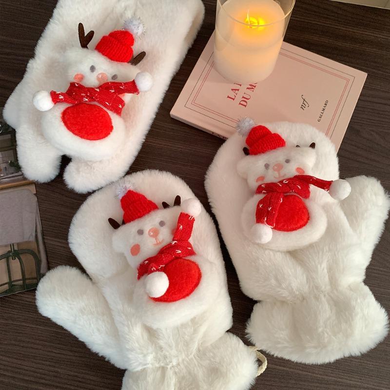 Mignon bonhomme de neige de Noël gants en peluche automne et hiver chauds moelleux froid cou nouvel écharpe