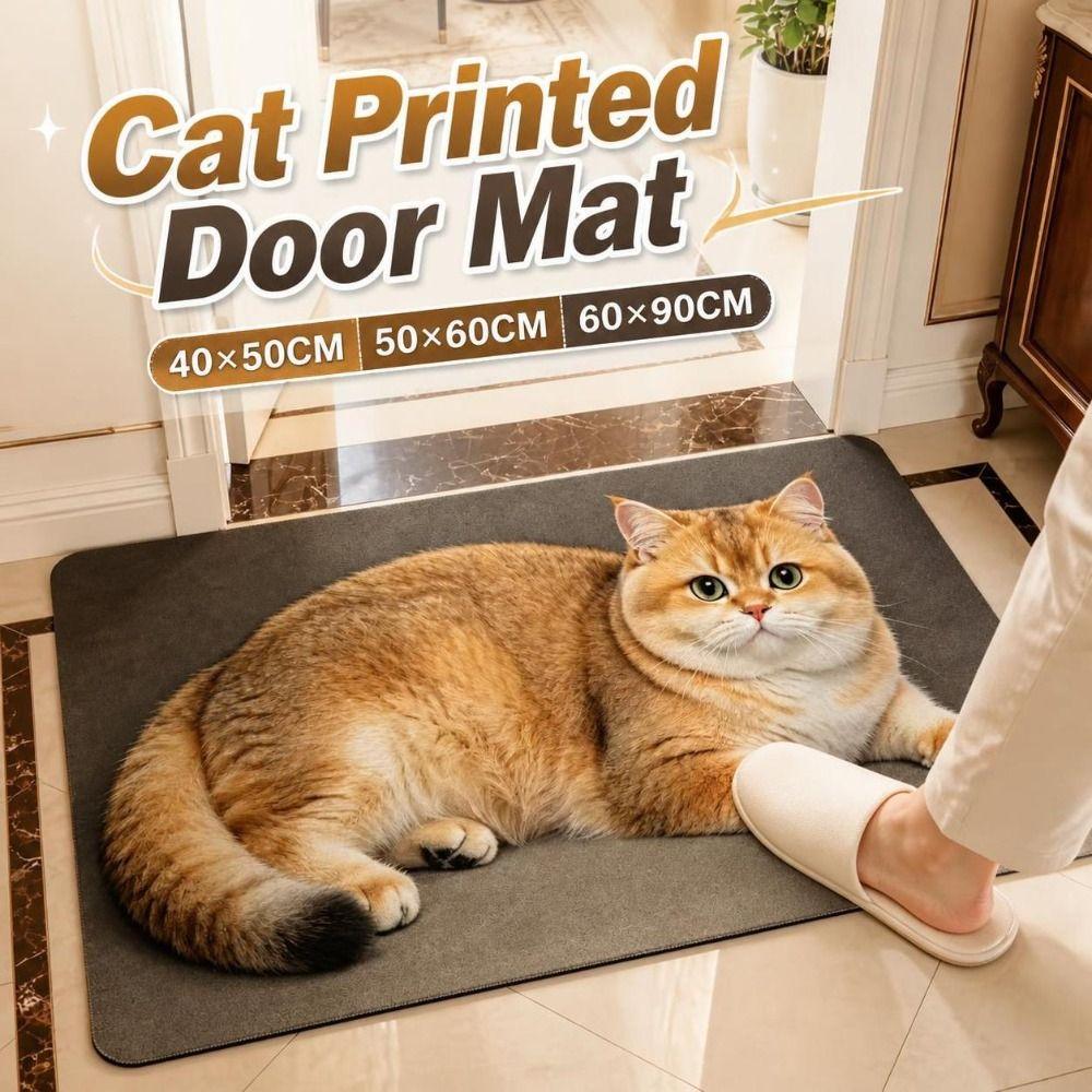 Absorbent Entryway Rug Cat Printed Home Floor Mat Cute Diatomite Door Mat Porch