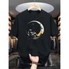 Camiseta Casual de Manga Corta para Hombre de Algodón 100% Puro, Corte Holgado, Estampado de Astronauta Iniciando Sesión y Luna, Cómoda, Cuello Redondo