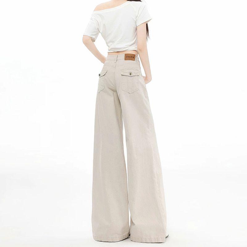 Pocket design straight jeans women's new low-rise loose-fitting hip-covering and thin floor-mopping versatile wide-leg pants