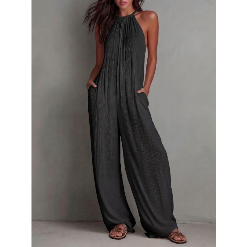 Women S Sleeveless Backless Wide Leg Jumpsuit White Vacation Style