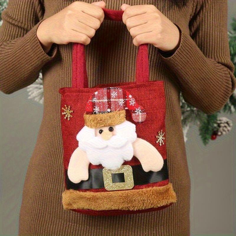 4pcs Festive Christmas Gift Doll Bags - Red&Golden Knitted Storage Treats with Santa, Snowman,Deer Designs,Christmas Accessories