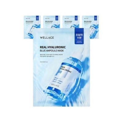WELLAGE Real Hyaluronic Blue Ampoule Mask Pack Deep Hydration 27ml X 5 Sheets