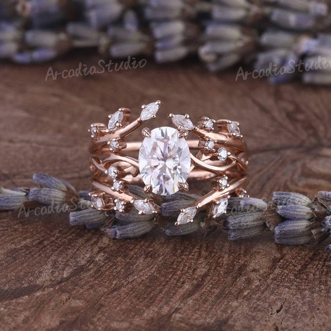 

Набор штабелируемых колец «Принцесса» с бриллиантами из розового золота - Европейская и американская мода, женское обручальное кольцо и кольцо для предложения Size 9 розового золота