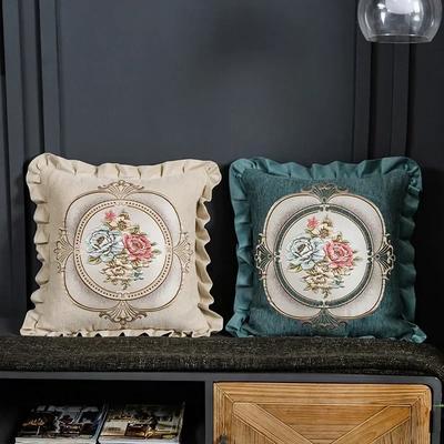 Jacquard-Blumenkissen-Kissenbezug im Retro-europäischen Stil, Wohnzimmer-Sofa-Rückenlehne, hochpräzise Stickerei, Kissenbezug, 45 x 45