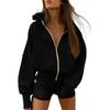 Felpa corta con cappuccio e zip a maniche lunghe da donna, foderata in pile, casual
