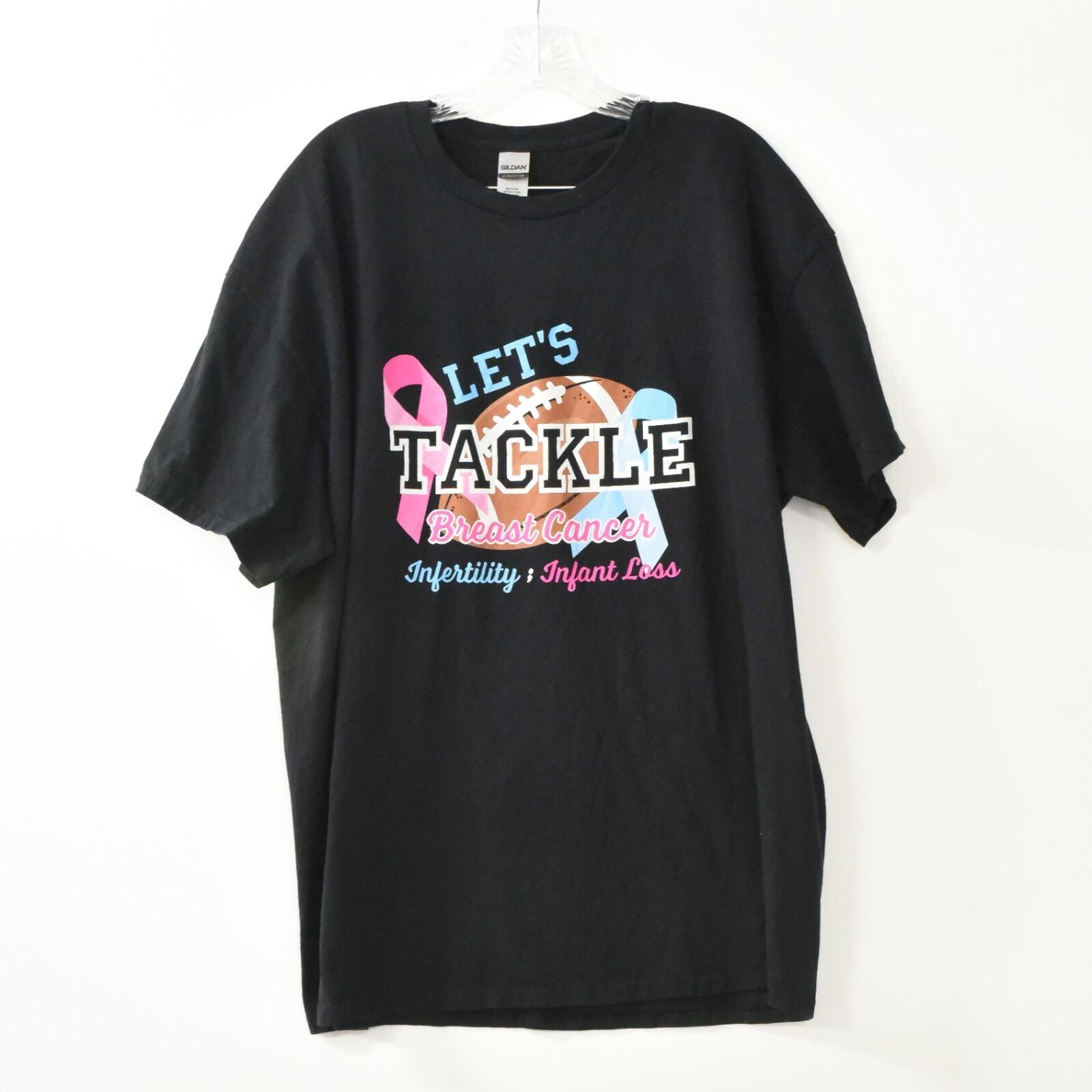 Gildan Mens Black T-Shirt Lets Tackle Breast Cancer Cotton Short Sleeve Size 2XL M