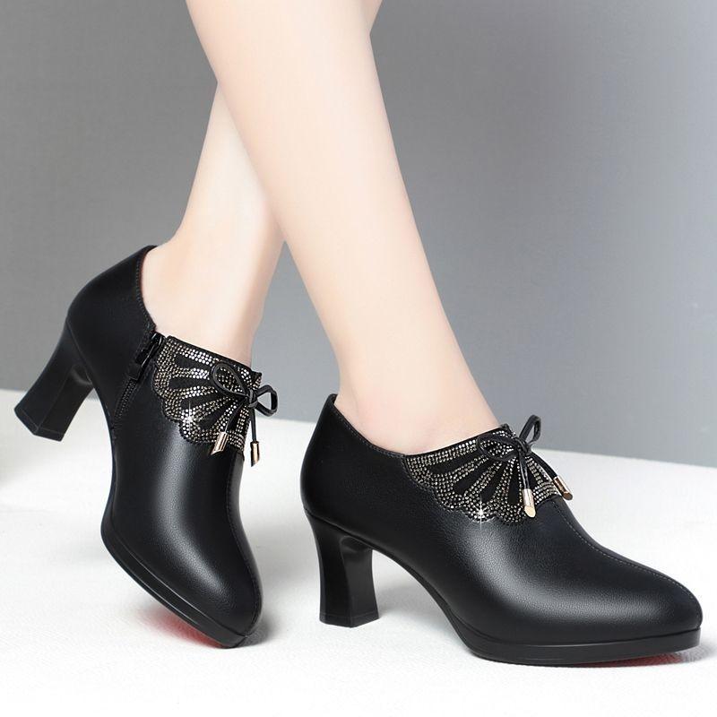 Spring single shoes women's high-heeled soft leather comfortable leather shoes 2025 new deep-mouth women's shoes spring and autumn foreign-style mot