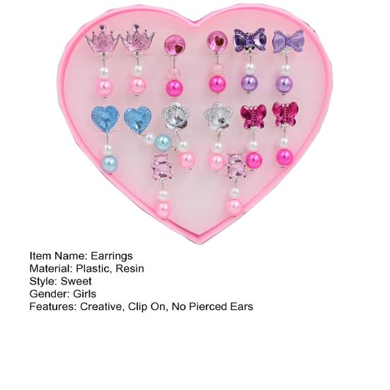 7 párů/krabička Umělé perly kapka Bez propíchnutí Bezbolestné dětské náušnice s úložnou krabičkou Krásné kreslené