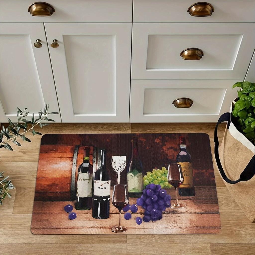 1pc Creative Wine Bottle Kitchen Mat Soft Thickened Kitchen Floor Mat Waterproof Non-slip Oil-proof Floor Mat Runner Rug