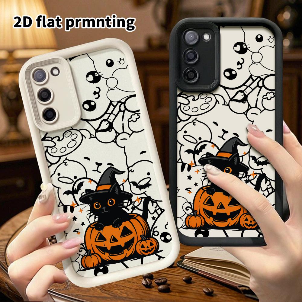 Phone case: 2D flat, suitable for Samsung Galaxy A34 A35 M05 M06 S20 S22 S21 FE Plus 5G protective case, Halloween little black cat, perfect Christmas