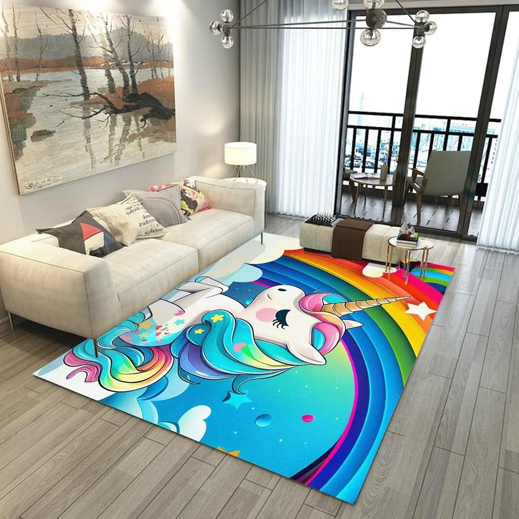 Cartoon Unicorn Carpet for Living Room Decor Sofa Rug Children's Play Mat Girls Bedroom Bedside Rug Nursery Floor Mat Christmas
