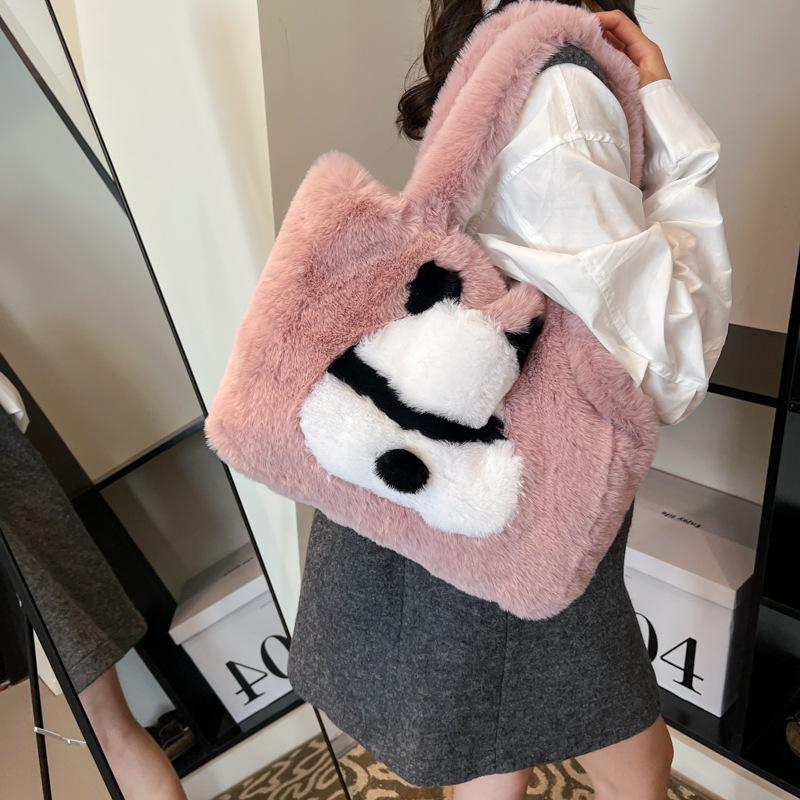 Geantă tote pluș nișă creativă fund panda 2025 nouă geantă de mână drăguță de mare capacitate geantă de umăr simplă geantă de umăr oblică