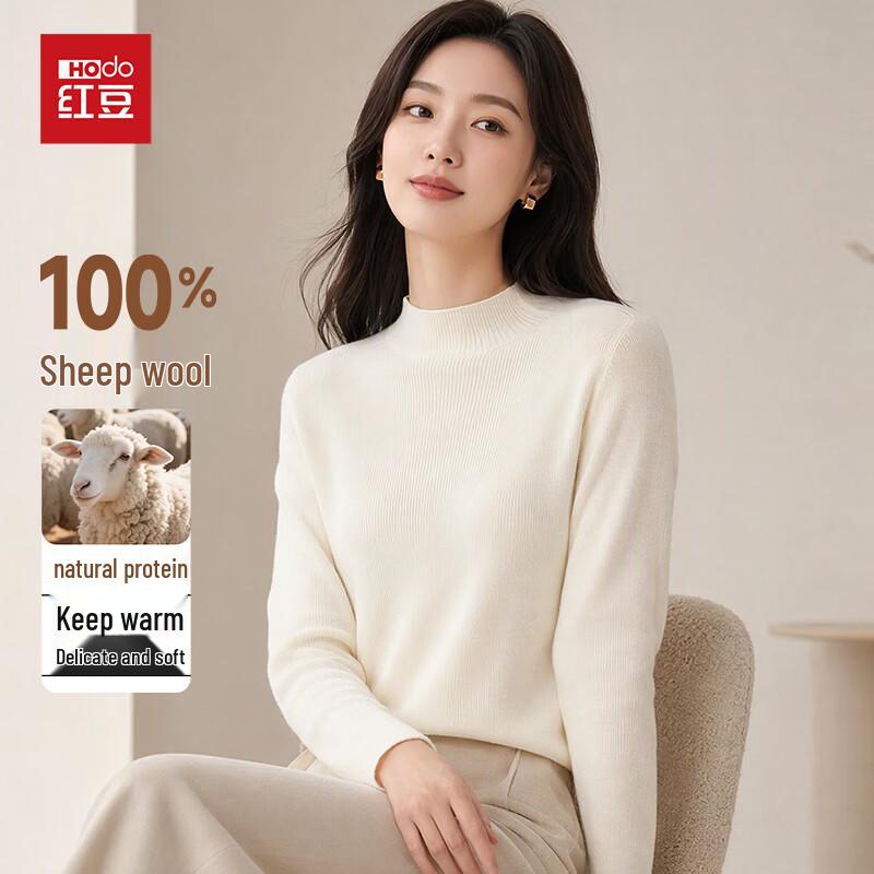 Hongdou Women's 100% Merino Wool Mock Neck Sweater