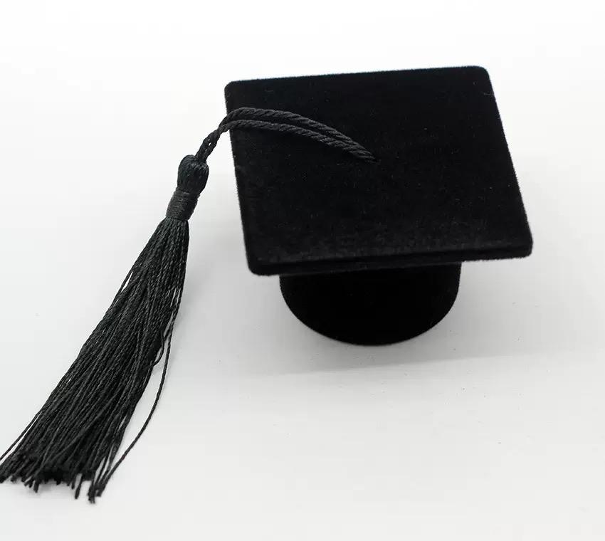 Plüsch-Ringe-Box Kreative Bachelorhut-Schmuckaufbewahrungsbox Abschluss-Abzeichen Abschlusszeit-Geschenk Campus-Heiratsantrag Mini-Ringe-Box