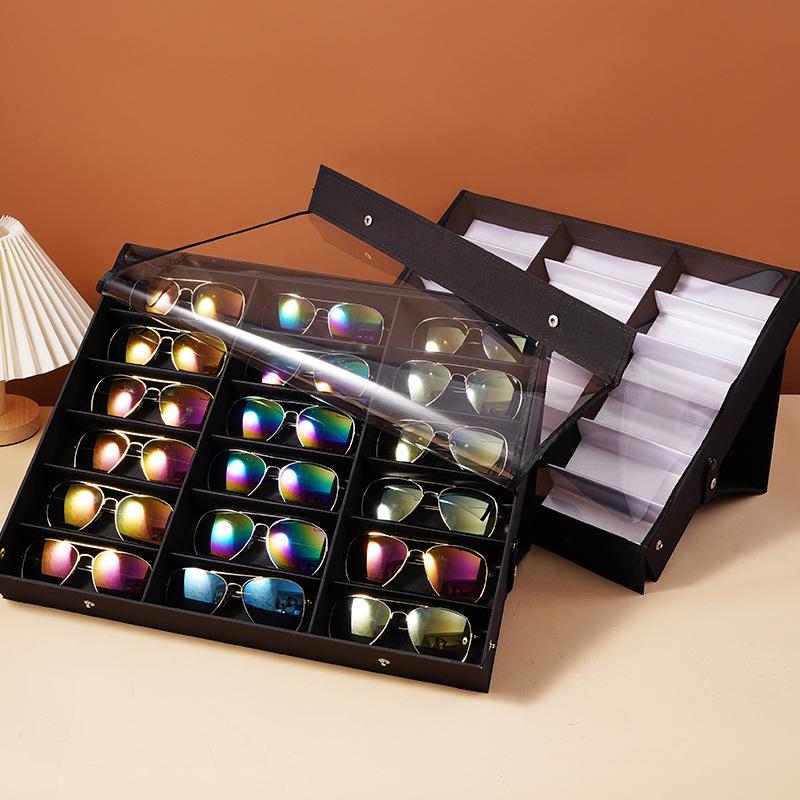 Eyeglasses & Jewelry Display Box with 18 Compartments and Stand