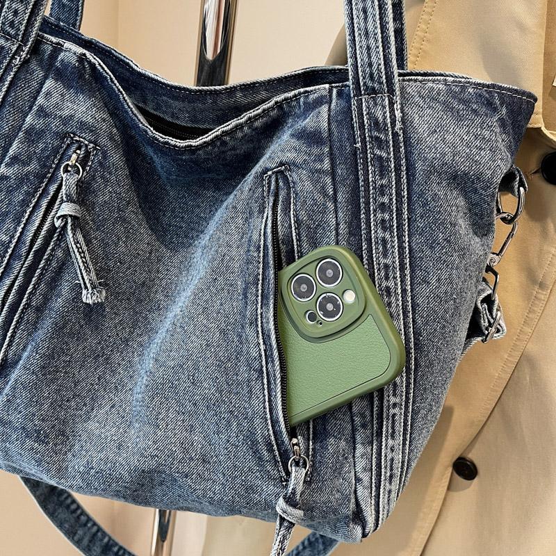Denim Tote Bag Women's Large Capacity Commuting Shoulder Bag Crossbody Bag