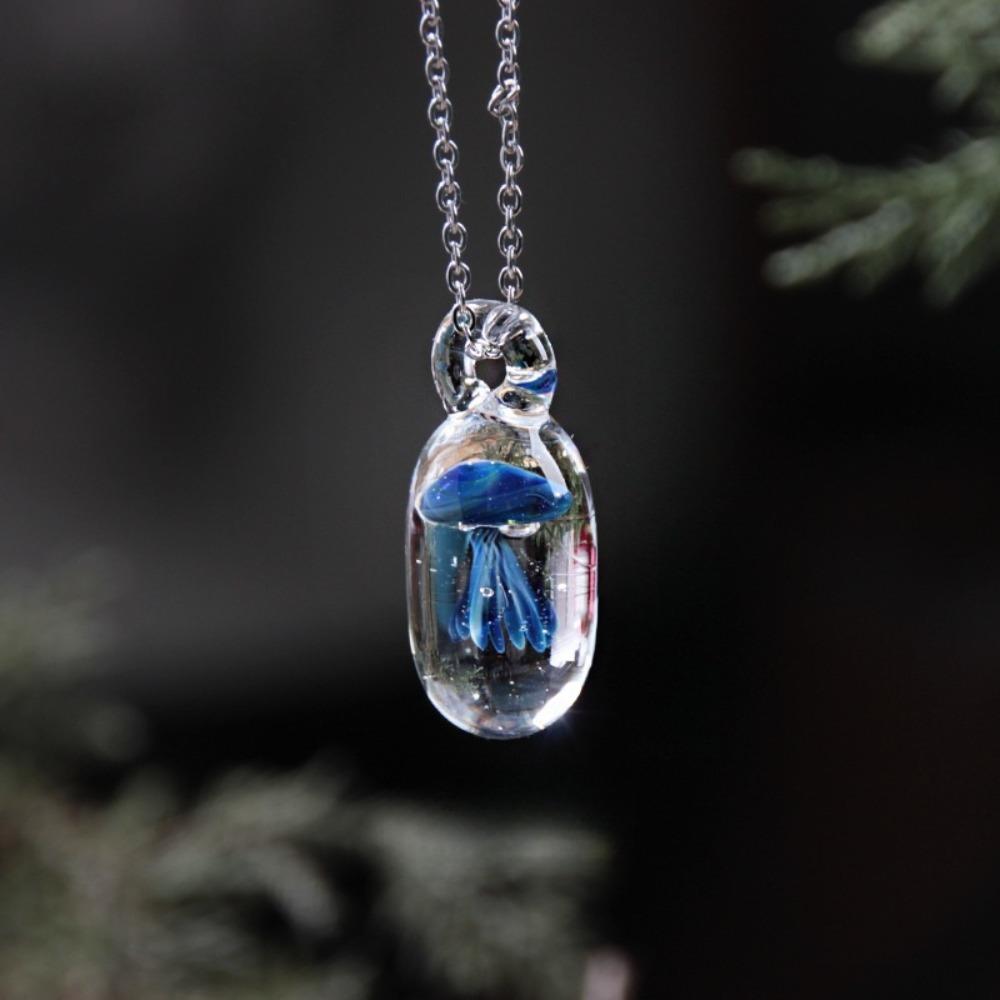 Coloured Glaze Glassy Jellyfish Necklace Dreamlike Ocean Style Chain Choker  Gift