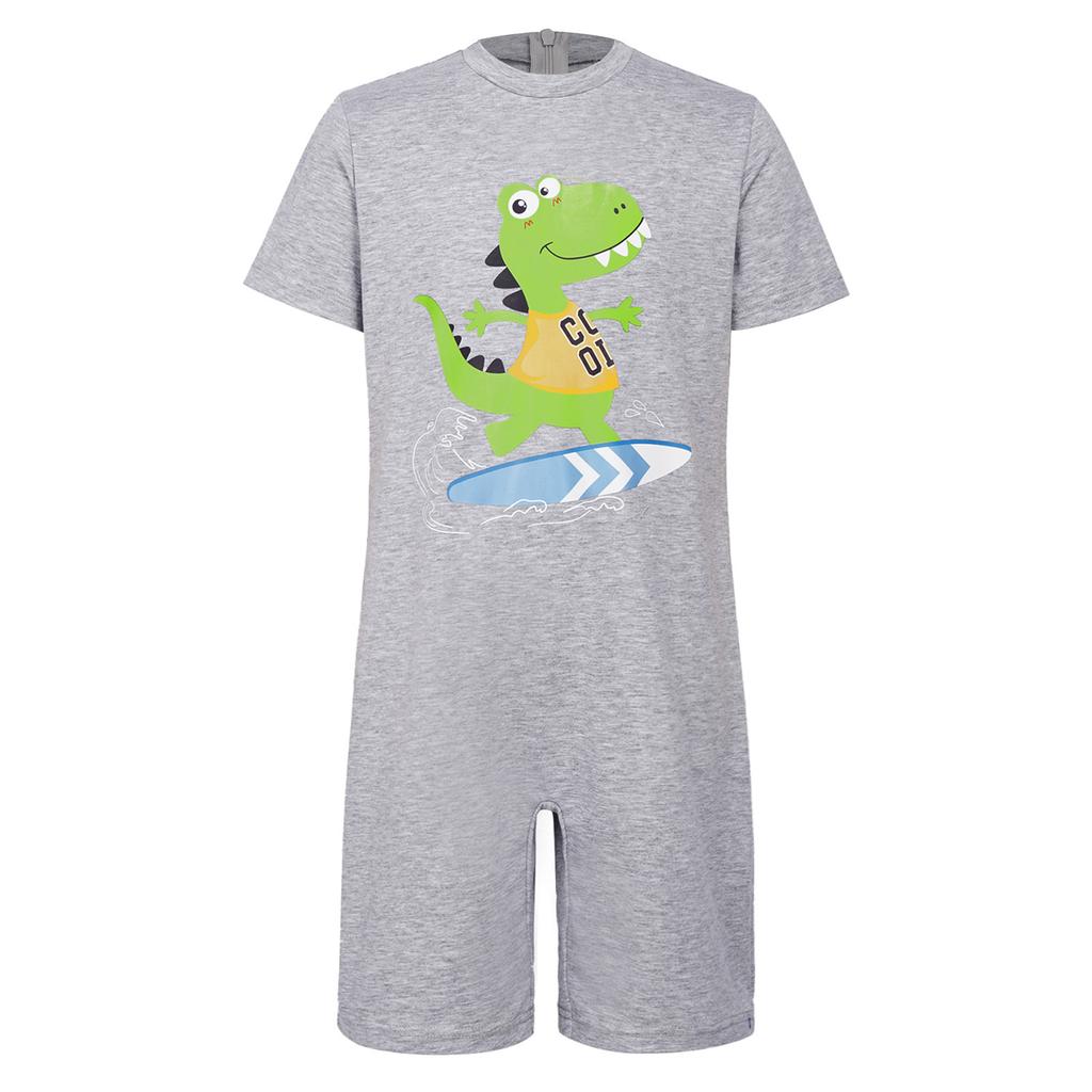Boys Dinosaur Jumpsuit Short Sleeve Back Invisible Zipper Thigh Length Adaptive Bodysuit Special Needs