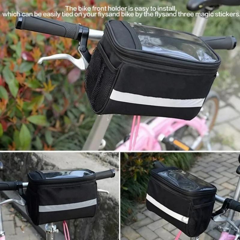 Bicycle Front Handlebar Bag Multifunction Large-capacity Waterproof Outdoor Cycling Phone Mount Bags Reflective Strip Zipper Bag