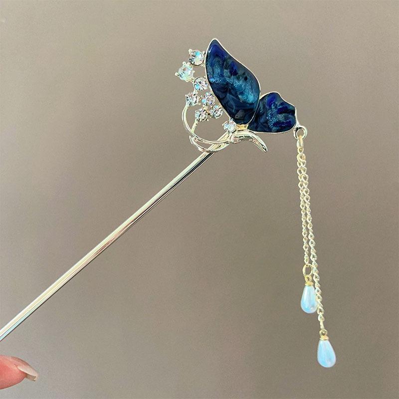 

Exquisite Dreamy Butterfly Rhinestone Hairpin High-end Tassel Step Rocking Hairpin Braided Hair Versatile Magical Tool Hairpin