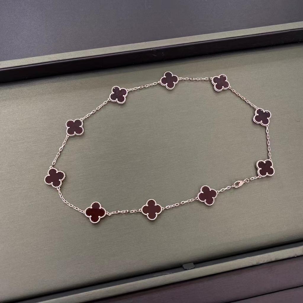 Ten Flower Necklace, Four-leaf Clover White Fritillary Agate Rose Gold 10 Flower Collarbone Chain