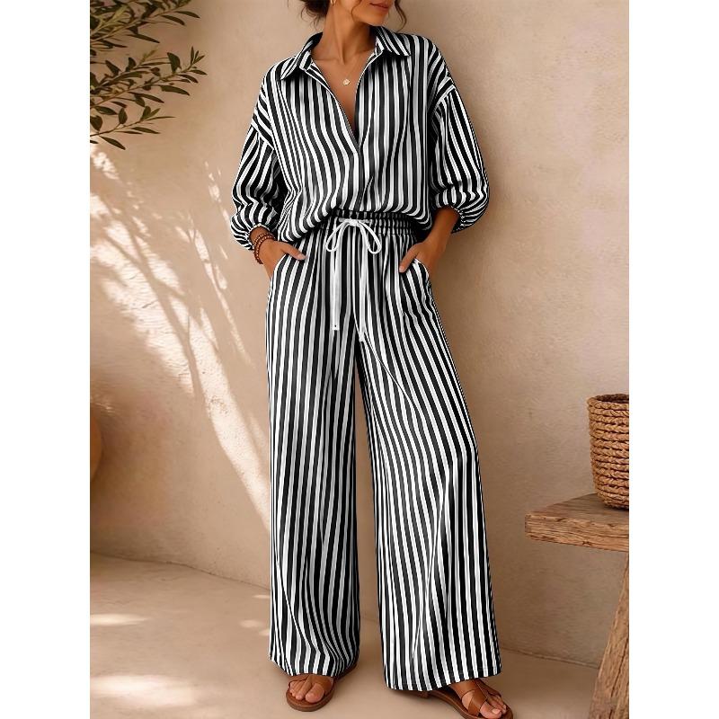 GMXIA Women's Fashion Casual Autumn Winter Long Sleeve POLO Neck Pants Suits