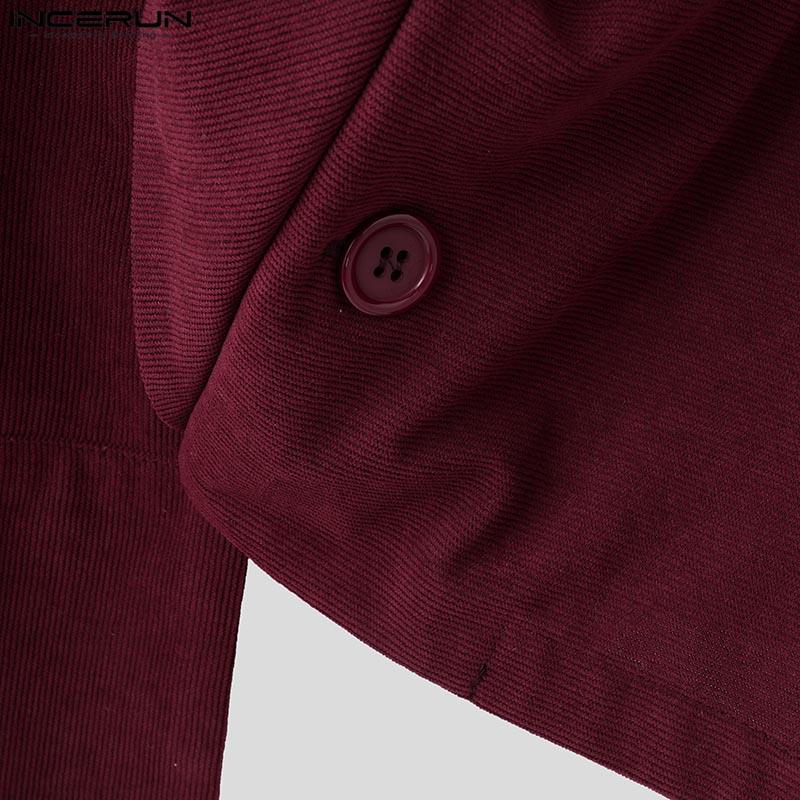 INCERUN Pánské S Dlouhým Rukávem Vpředu Křížené Nepravidelné Manšestrové Krátké Blejzry Kabáty