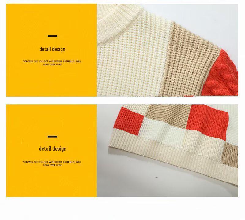 Men's Winter Thickened Color Block Knit Sweater - Warm, Casual, Trendy Fashion