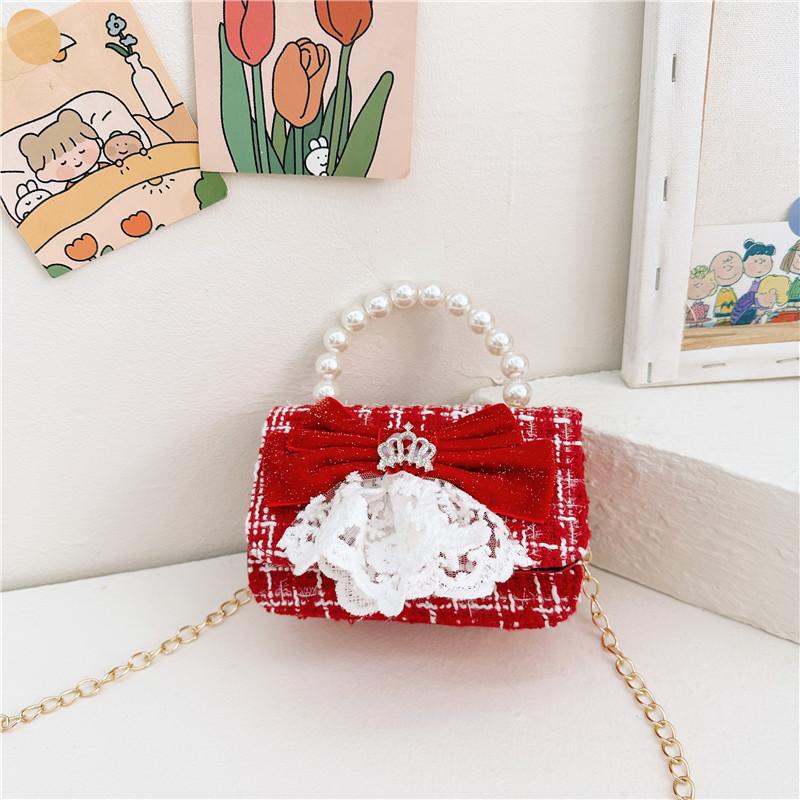 Eyecatching Kids Crossbody Bag Bright Red Pearl Princess Bag With Durable Antitheft Features