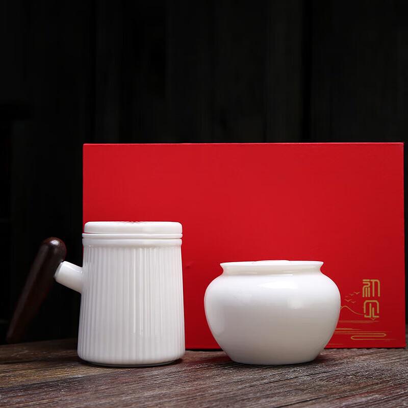 Chaxun Mutton Fat White Porcelain Tea Mug with Ebony Wood and Infuser